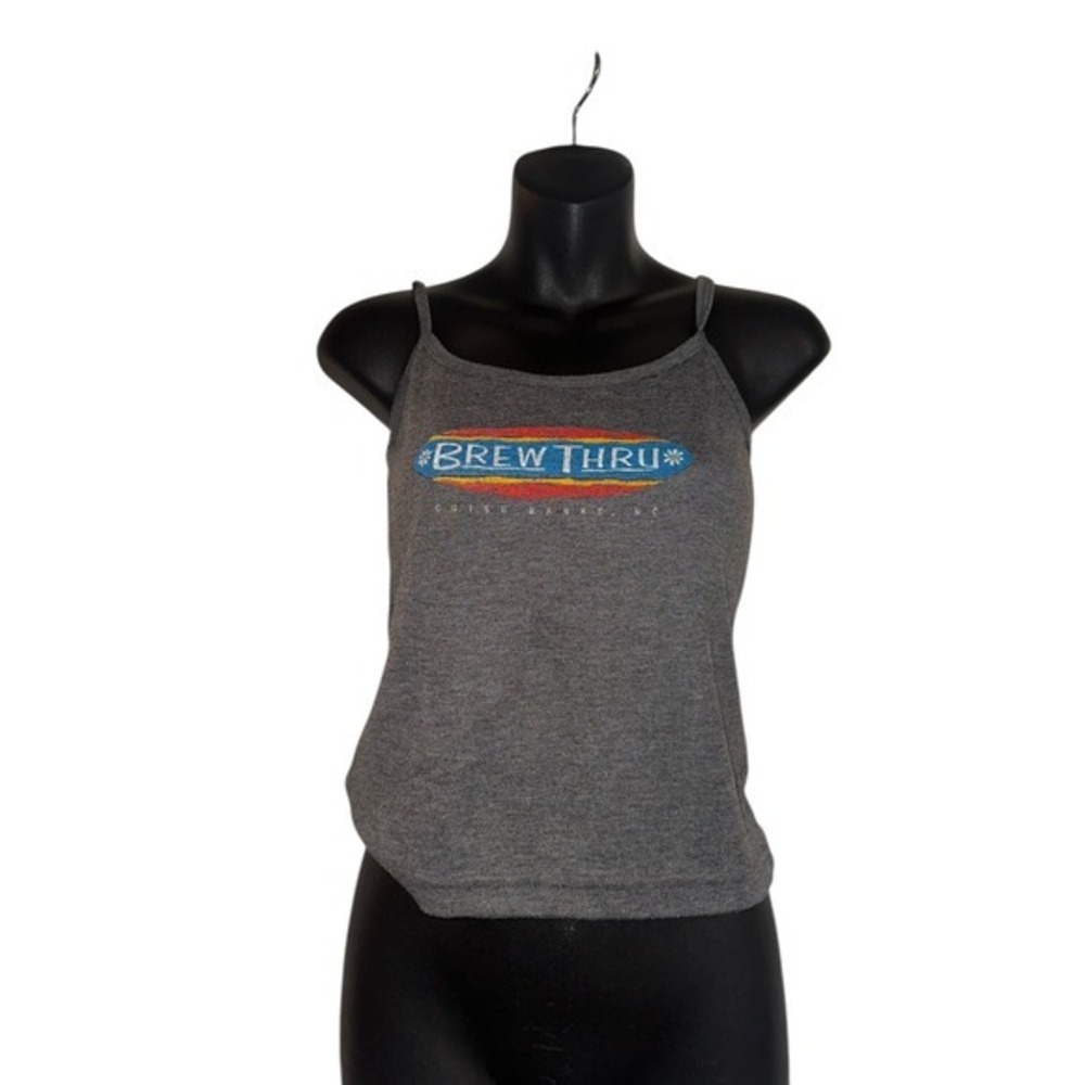 Brew Thru Outer Banks NC Graphic Tank Top Camisole Women's Medium Gray